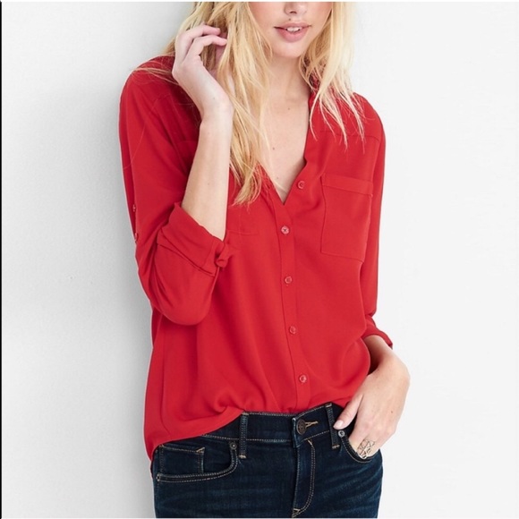 Express Red Portofino Button Up Blouse - Picture 1 of 6